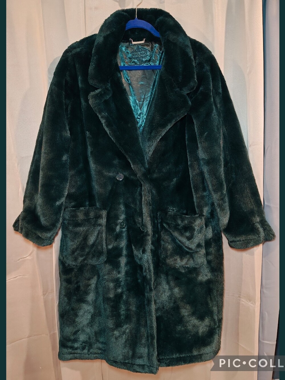 🌲NWOT Jou Jou Mob Wife Emerald Green Faux Fur Plush Double Breasted Coat🌲